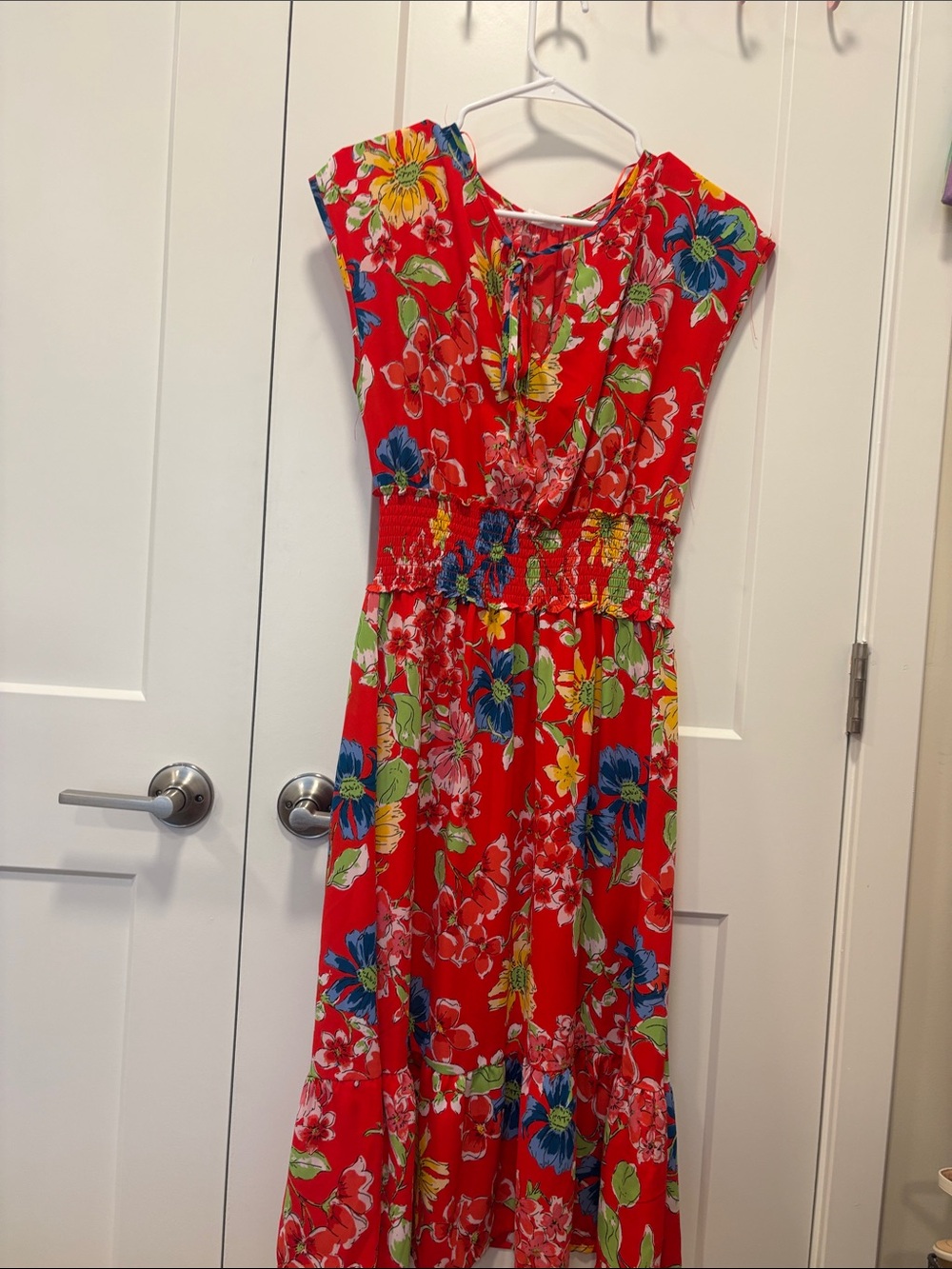Sienna Sky Red Floral Maxi Dress with Smocked Waist